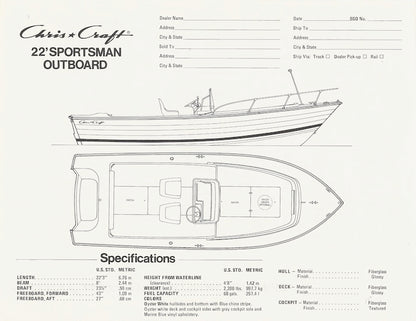 Chris Craft Sportsman 22 Outboard Specification Brochure