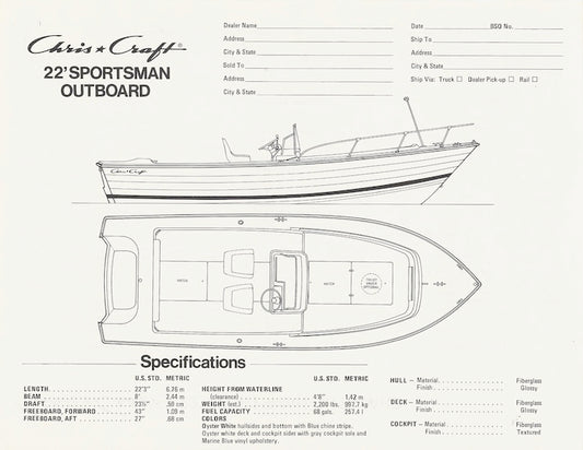 Chris Craft Sportsman 22 Outboard Specification Brochure