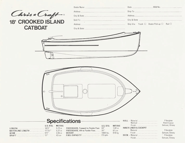Chris Craft Crooked Island Catboat 18 Specification Brochure
