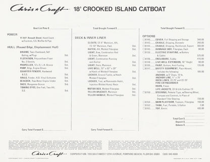 Chris Craft Crooked Island Catboat 18 Specification Brochure