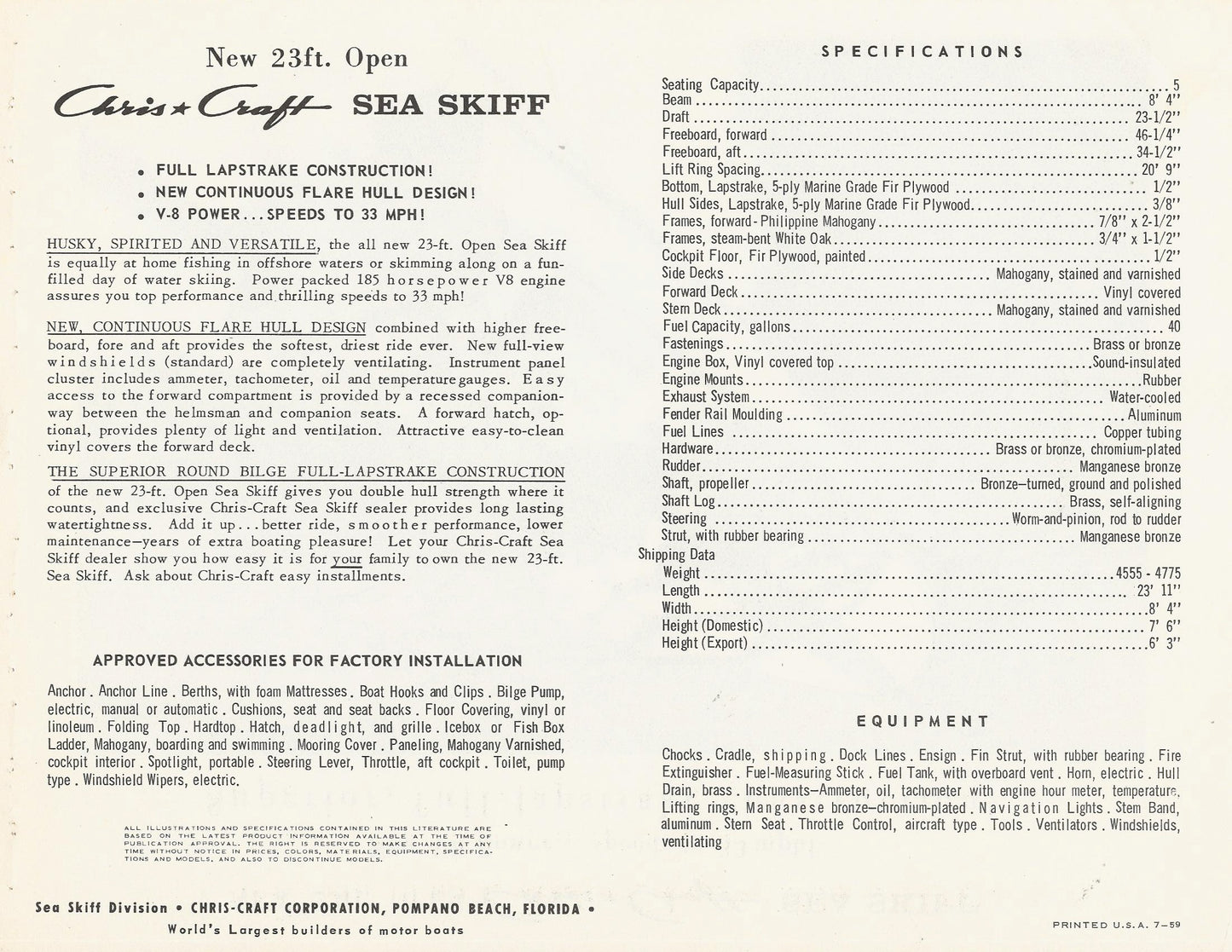 Chris Craft Sea Skiff 23 Open Specification Brochure