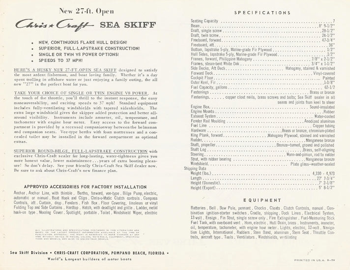 Chris Craft Sea Skiff 27 Open Specification Brochure