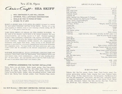 Chris Craft Sea Skiff 27 Open Specification Brochure