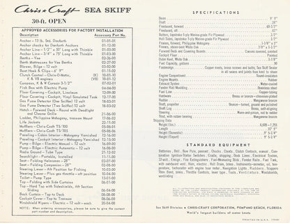 Chris Craft Sea Skiff 30 Open Specification Brochure