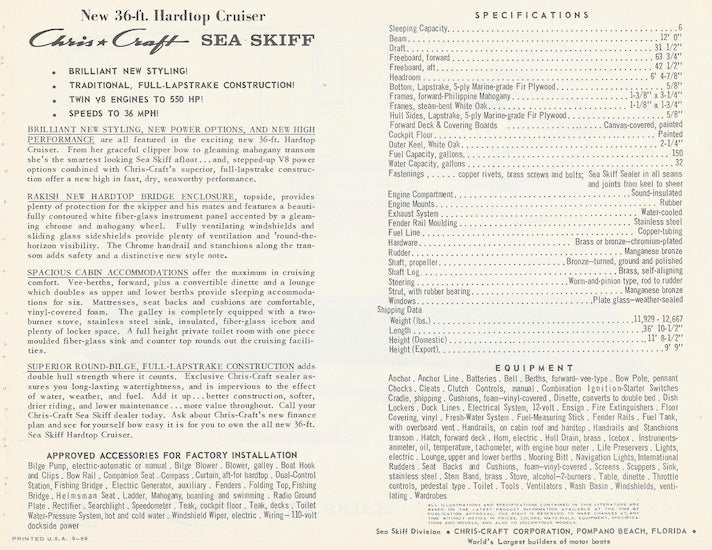Chris Craft Sea Skiff 36 Hardtop Cruiser Specification Brochure