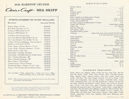 Chris Craft Sea Skiff 40 Hardtop Cruiser Specification Brochure