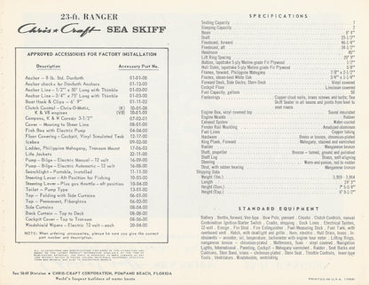 Chris Craft Sea Skiff Ranger 23 Specification Brochure