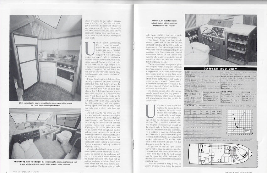 Carver 390 Cockpit Motor Yacht Power & Motoryacht Magazine Reprint Brochure