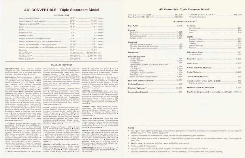 Viking 46 Convertible Triple Stateroom Specification Brochure
