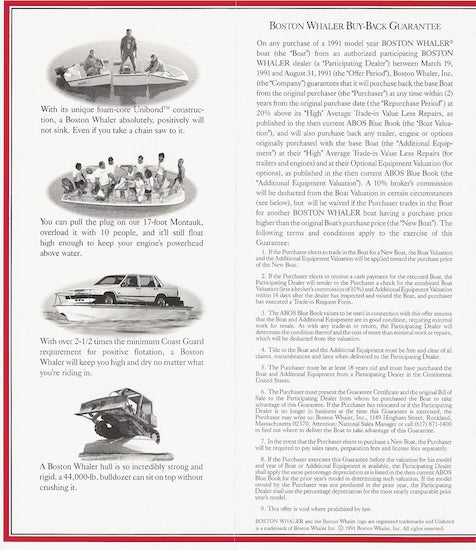 Boston Whaler Buy Back Guarantee Brochure