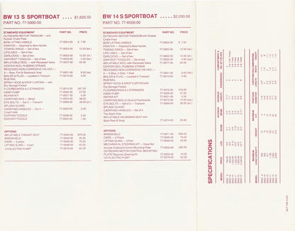 Boston Whaler 1986 Inflatables Specification & Price List Brochure