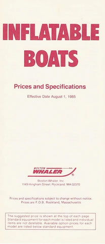 Boston Whaler 1986 Inflatables Specification & Price List Brochure