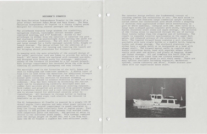 Hans Christian Independence 45 Specification Brochure