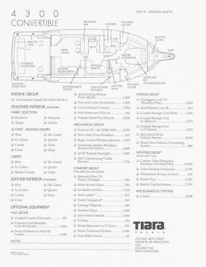 Tiara 3800 Convertible Specification Brochure