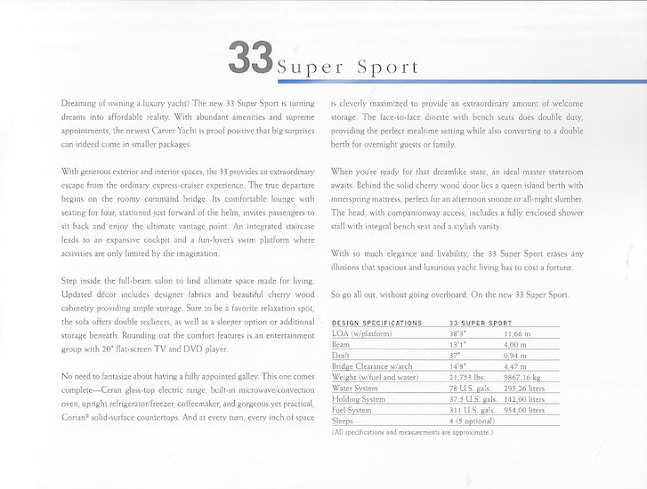 Carver 33 Super Sport Preliminary Brochure