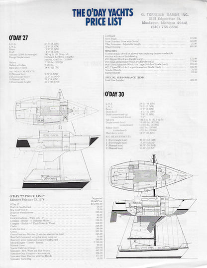 O'Day 1978 Cruisers Price List Brochure