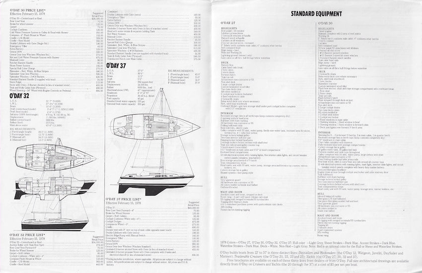 O'Day 1978 Cruisers Price List Brochure