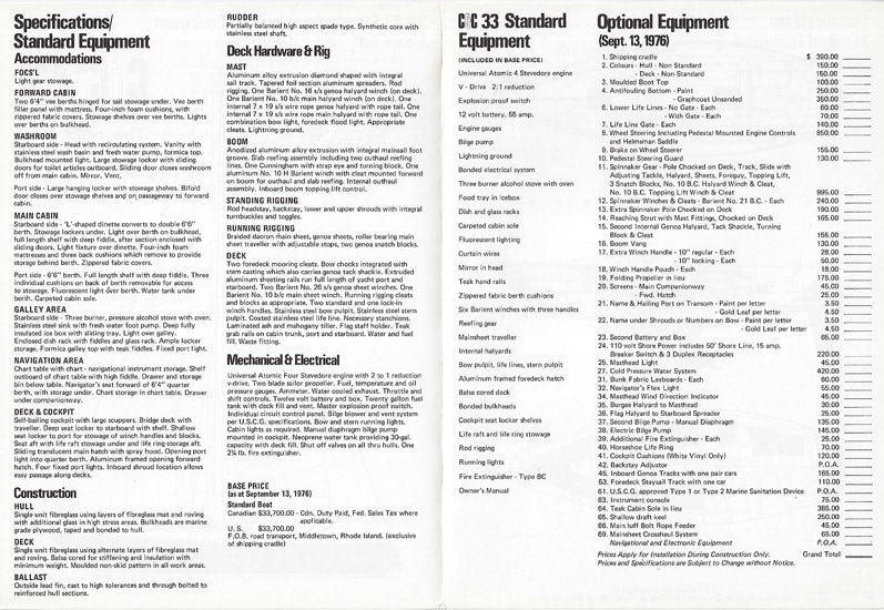 C&C 33 Specification Brochure