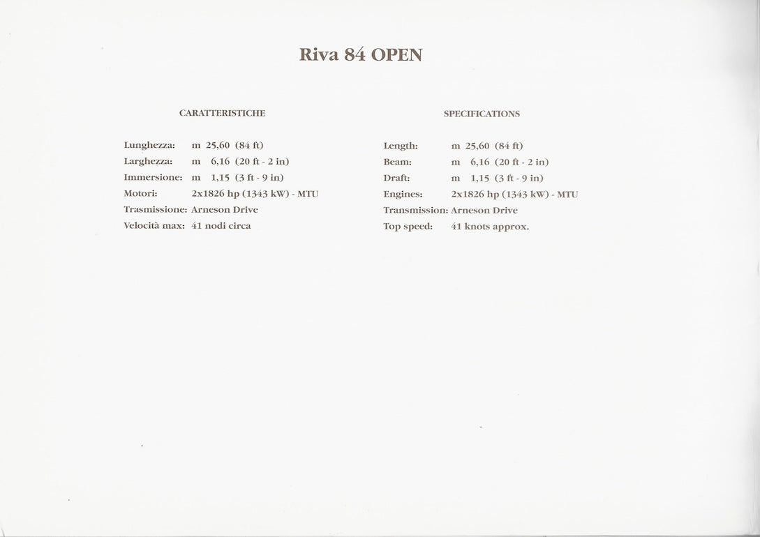 Riva Open 84 Oversize Brochure