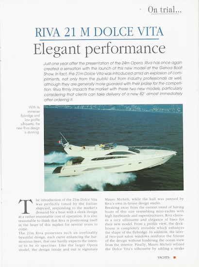 Riva 70 Dolce Vita (Fly) Yachts International Magazine Reprint Brochure