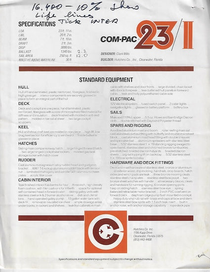 Com Pac 23 Inboard Com-Pac 23/1 Brochure – SailInfo I boatbrochure.com