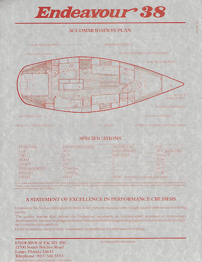 Endeavour 38 Center Cockpit Specification Brochure
