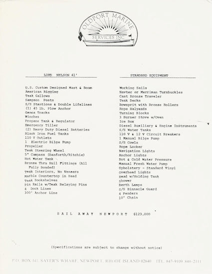 Lord Nelson 41 Digital Brochure Package