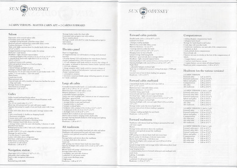 Jeanneau Sun Odyssey 47 Specification Brochure