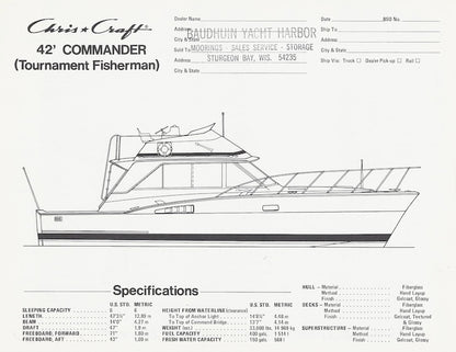 Chris Craft Commander 42 Tournament Fisherman Specification Brochure