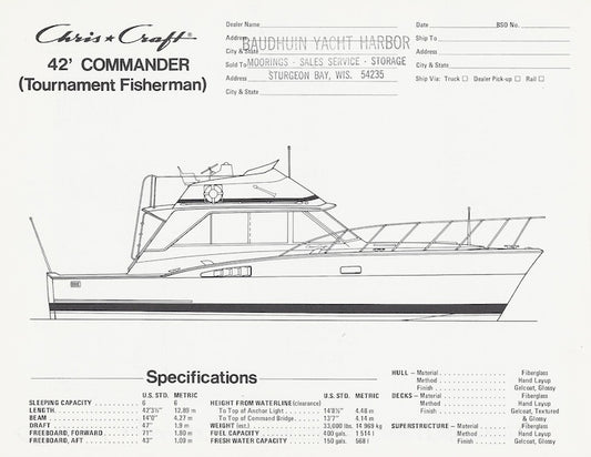 Chris Craft Commander 42 Tournament Fisherman Specification Brochure