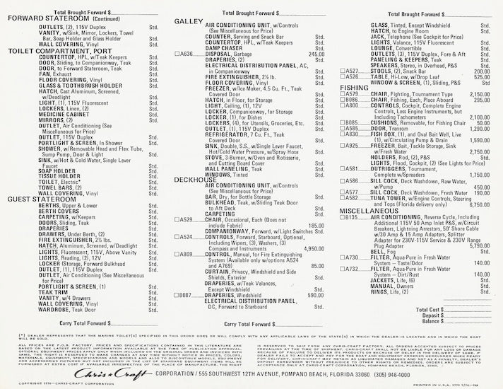 Chris Craft Commander 42 Tournament Fisherman Specification Brochure