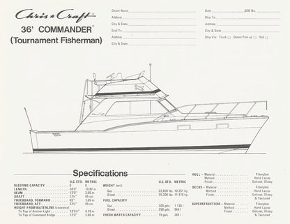 Chris Craft Commander 36 Tournament Fisherman Specification Brochure