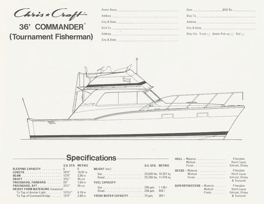 Chris Craft Commander 36 Tournament Fisherman Specification Brochure