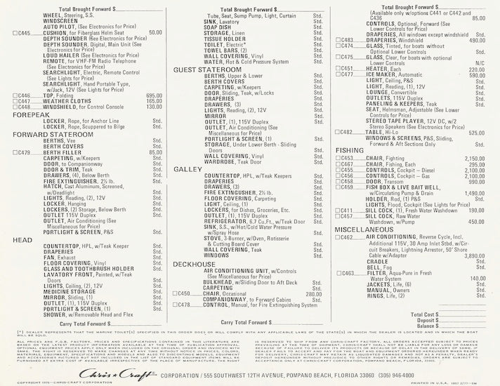 Chris Craft Commander 36 Tournament Fisherman Specification Brochure