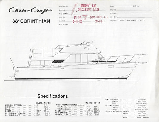 Chris Craft Corinthian 38 Specification Brochure
