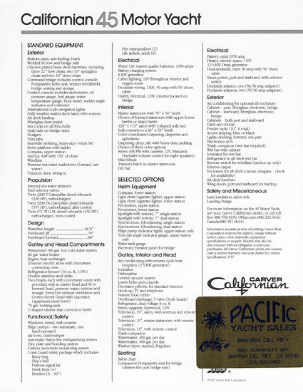 Carver Californian 45 Motor Yacht Specification Brochure