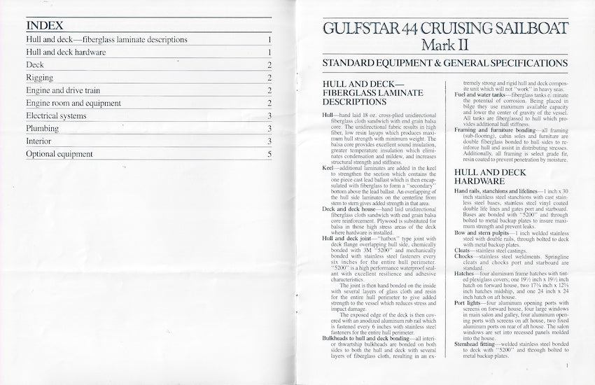 Gulfstar 44 Mark II Specification Brochure
