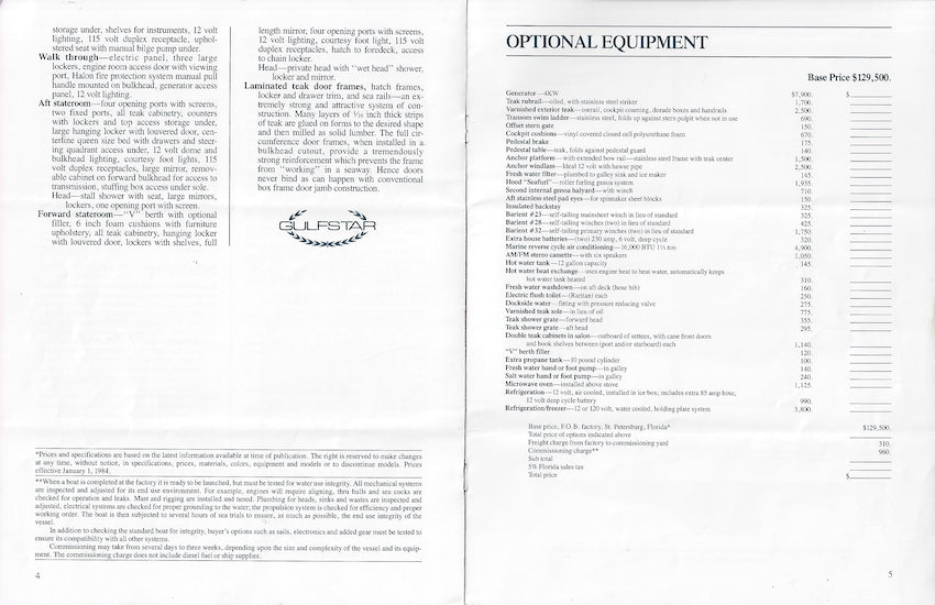 Gulfstar 44 Mark II Specification Brochure