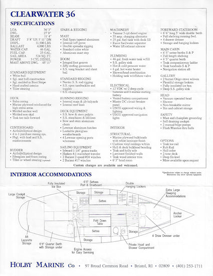 Holby Clearwater 36 Specification Brochure