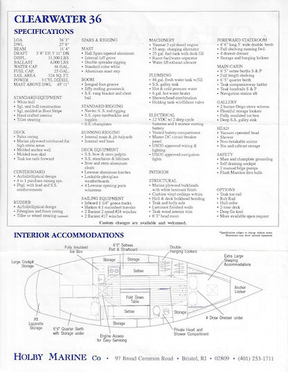 Holby Clearwater 36 Specification Brochure
