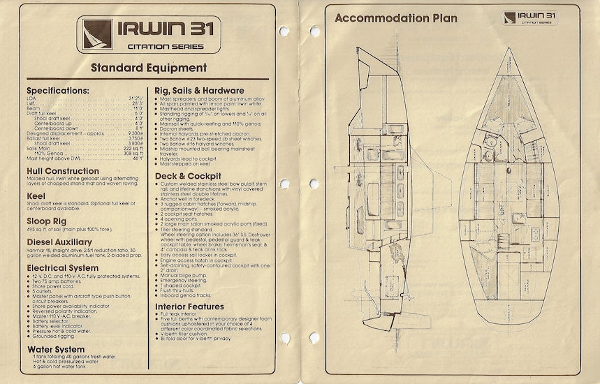 Irwin Citation 31 Specification Brochure