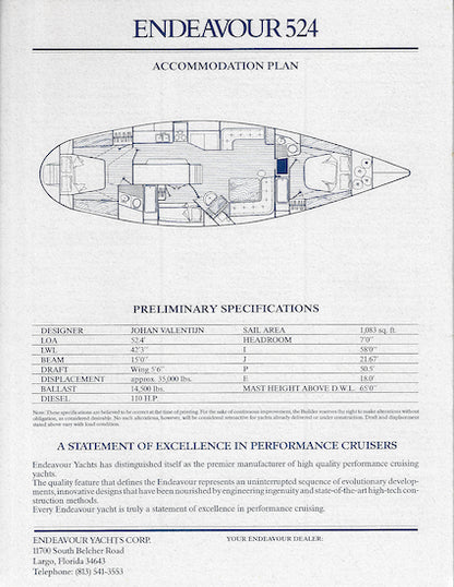 Endeavour 524 Brochure Specification Brochure