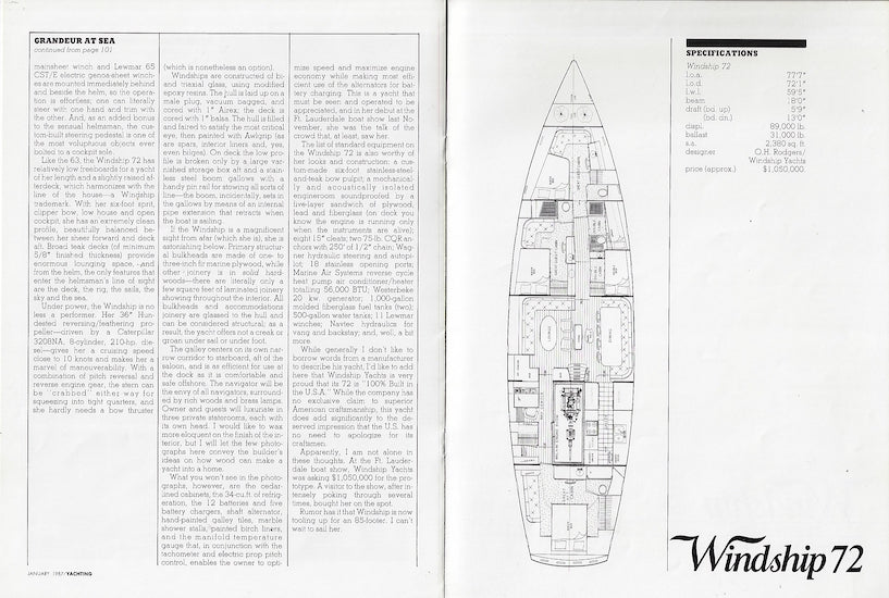 Windship 72 Yachting Magazine Reprint Brochure