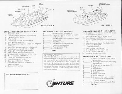 Venture 1650 Magnum II / Pacer III Brochure