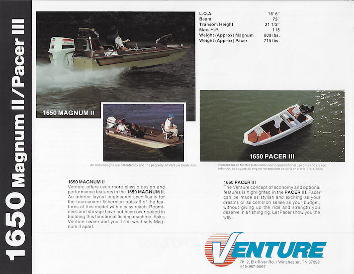 Venture 1650 Magnum II / Pacer III Brochure