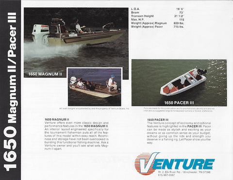 Venture 1650 Magnum II / Pacer III Brochure