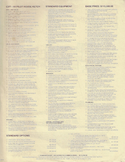 CSY 44 Pilot House Ketch Specification Brochure