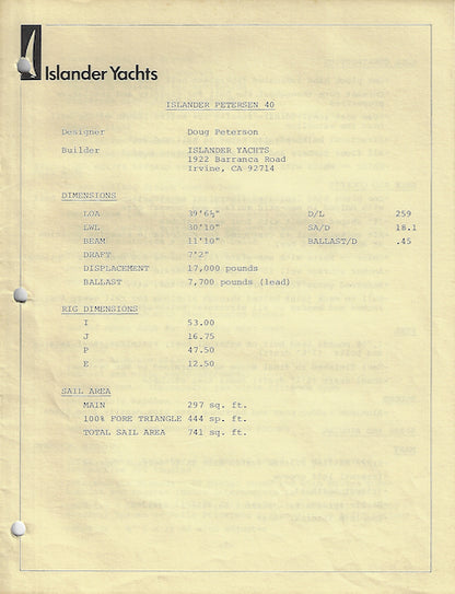 Islander 40 Specification Brochure