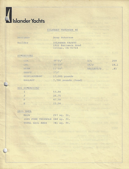Islander 40 Specification Brochure