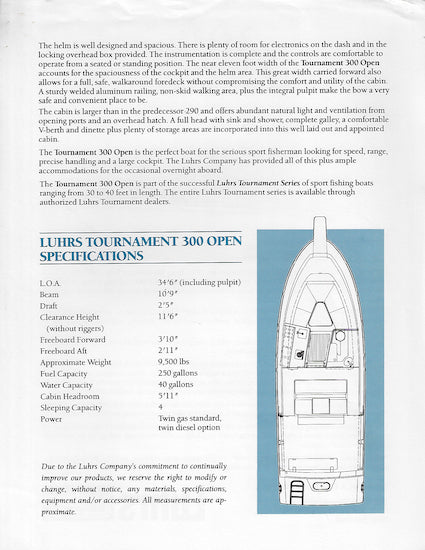 Luhrs 300 Tournament Sportfisherman Specification Brochure